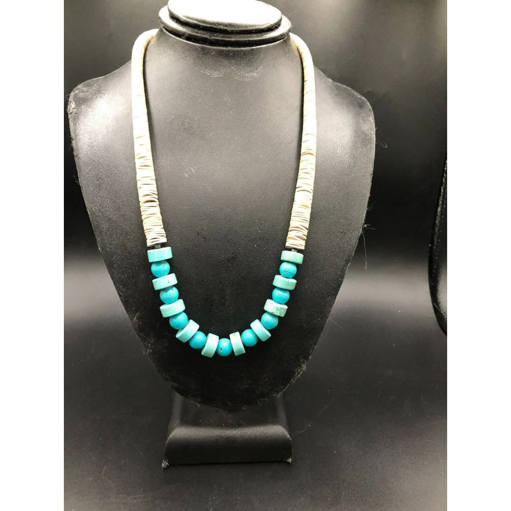 Elegant Turquoise (Round Beads & Rondelles) Graduated Heishi 22" Native American